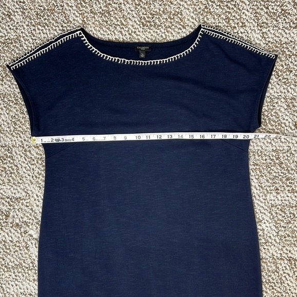 TALBOTS BUNDLE DRESS AND WRISTLET NAVY BLUE WHITE STITCH SHEATH SIZE LP - Picture 10 of 16